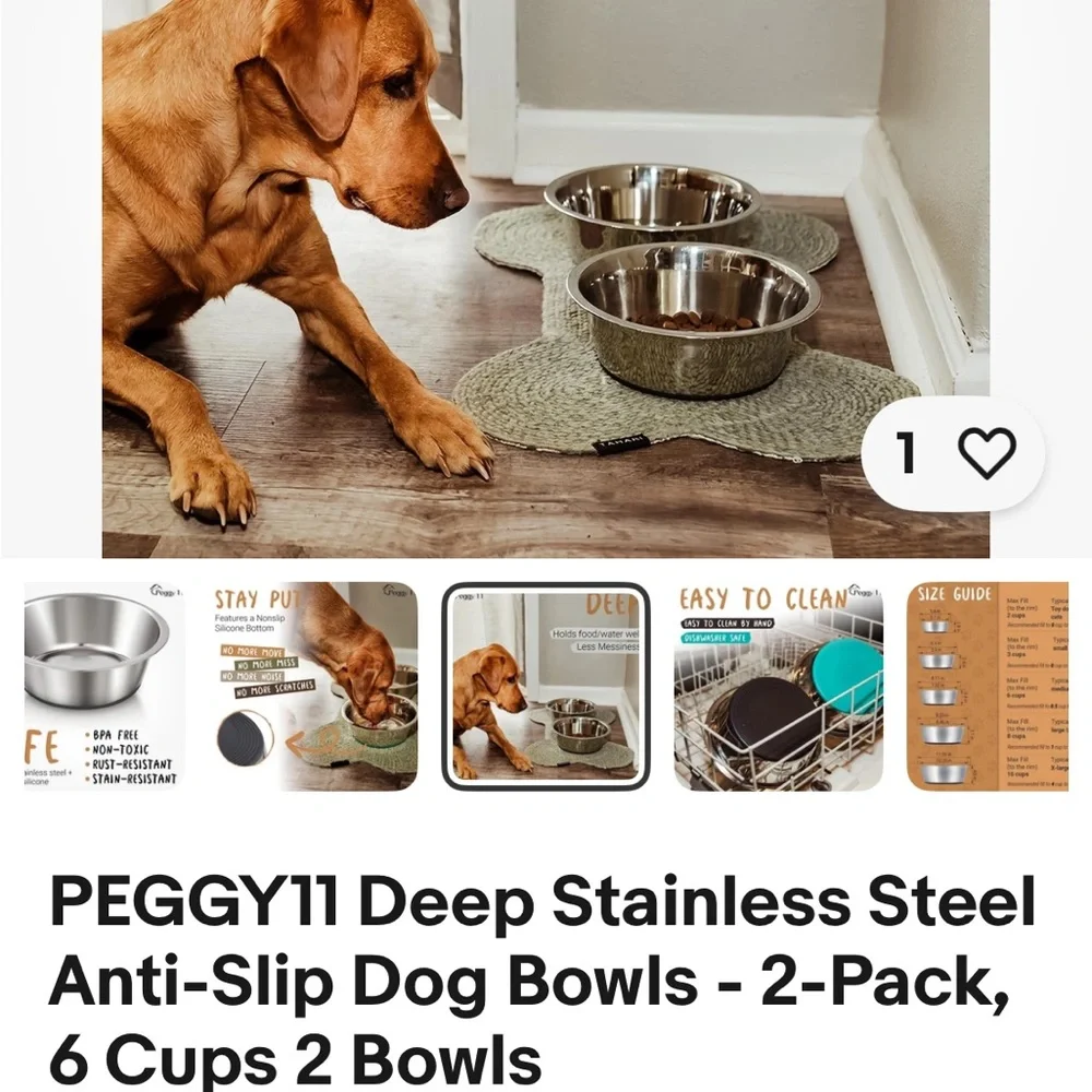 Peggy 11 Stainless Steel Dog Bowls Non-Skid 10” diameter 4” deep.